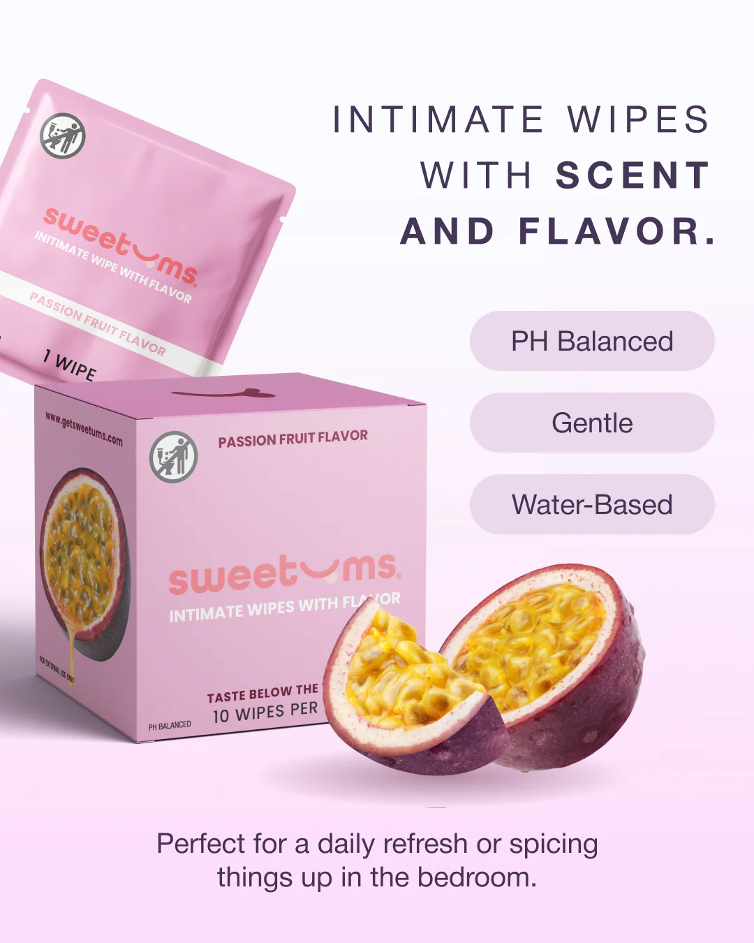 Sweetums Passion Fruit Flavored Intimate Wipes - Image 2